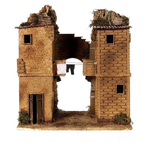 Dorfhaus mit Wäsche in Bewegung neapolitanische Krippe 8-10 cm, 40x35x25 cm 1