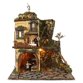 Presepe napoletano Settecento 60x50x40 cm 2 movimenti figure 8-10 cm