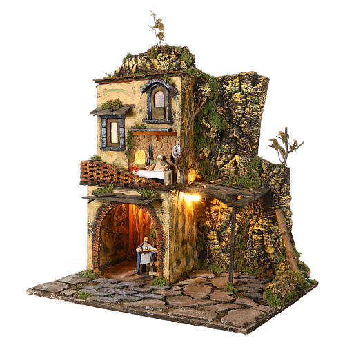 Szopka neapolitańska w stylu XVIII wieku – 60×50×40 cm, 2 ruchome figurki 8–10 cm 3