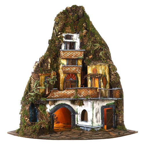 Corner village with waterfall 95x60x55 cm Neapolitan nativity scene 8-10 cm 1