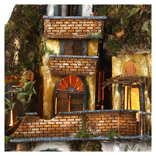 Corner village with waterfall 95x60x55 cm Neapolitan nativity scene 8-10 cm 2