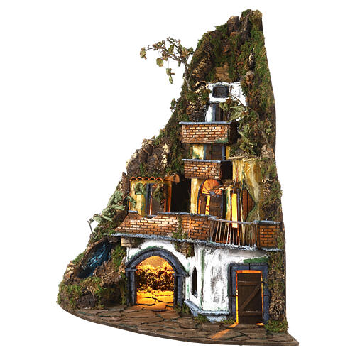 Corner village with waterfall 95x60x55 cm Neapolitan nativity scene 8-10 cm 3