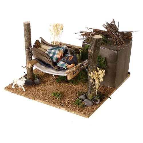 Mężczyzna śpiący na hamaku, ruchomy, do szopki, 8 cm, 10x15x15 cm 3