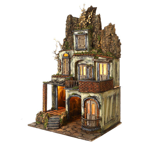 Neapolitan Nativity Scene of the 18th with balconies and oven 80x50x40 cm for 10-12 cm characters 3