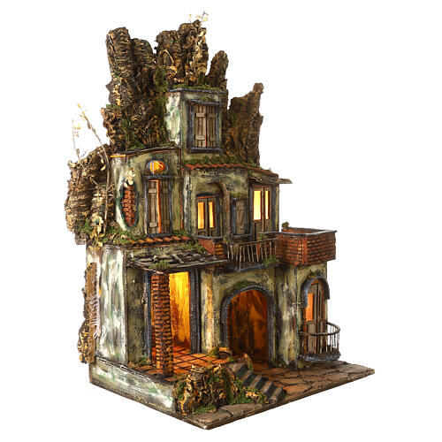 Neapolitan Nativity Scene of the 18th with balconies and oven 80x50x40 cm for 10-12 cm characters 4