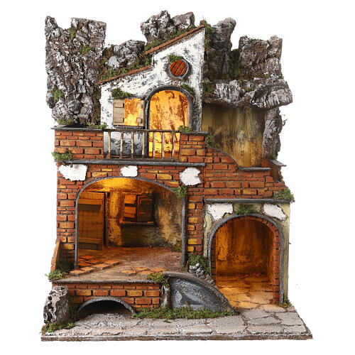 Neapolitan Nativity Scene of the 18th with porches and balcony 65x50x45 cm for 10 cm characters 1