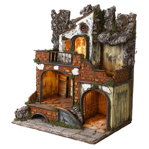 Neapolitan Nativity Scene of the 18th with porches and balcony 65x50x45 cm for 10 cm characters 3