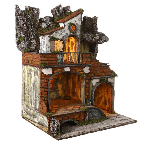 Neapolitan Nativity Scene of the 18th with porches and balcony 65x50x45 cm for 10 cm characters 5