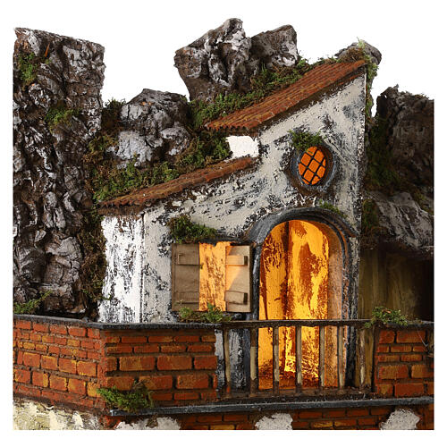 Borgo presepe 10 cm napoletano capanna luci 65x50x45 cm 4