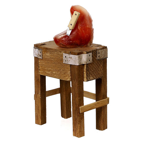 Table with steak for 12 cm Neapolitan Nativity Scene, wood, 10x5x5 cm 3