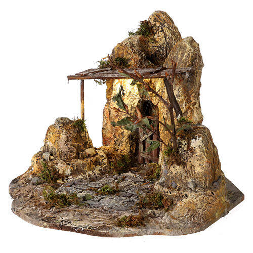 Nativity stable with shed and lights for 10 cm Neapolitan Nativity Scene, 25x30x30 cm 2