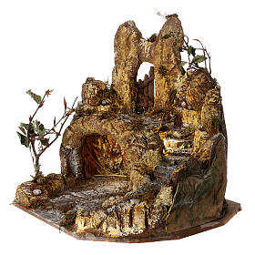 Nativity cave with stairs and lights for 8-10 cm Neapolitan Nativity Scene, 35x35x30 cm