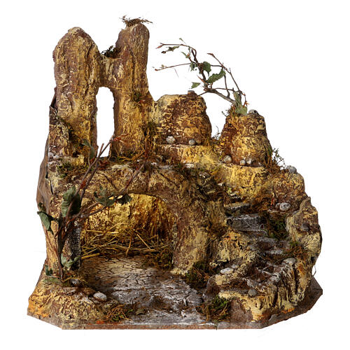 Nativity cave with stairs and lights for 8-10 cm Neapolitan Nativity Scene, 35x35x30 cm 1