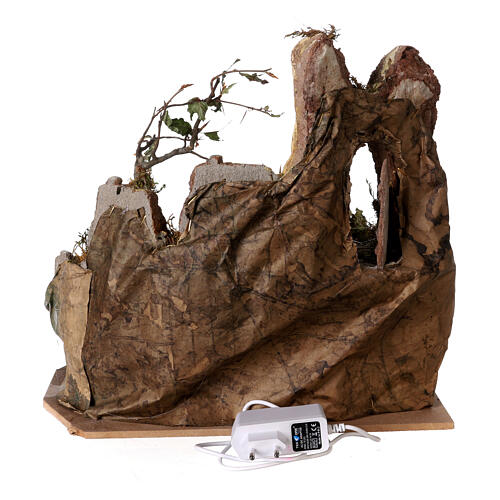 Nativity cave with stairs and lights for 8-10 cm Neapolitan Nativity Scene, 35x35x30 cm 4