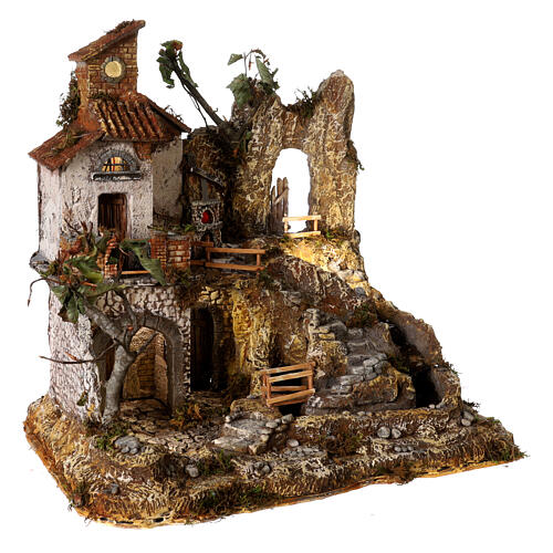 Village Neapolitan Nativity scene 8 cm stream lights stairs 40x40x30 cm 3