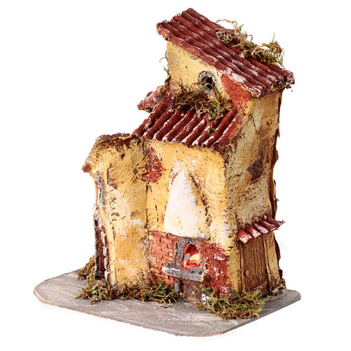 Resin house with LED oven for 10-12 cm Nativity Scene, 20x20x15 cm 2