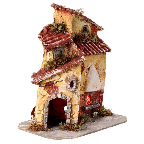 Resin house with LED oven for 10-12 cm Nativity Scene, 20x20x15 cm 3