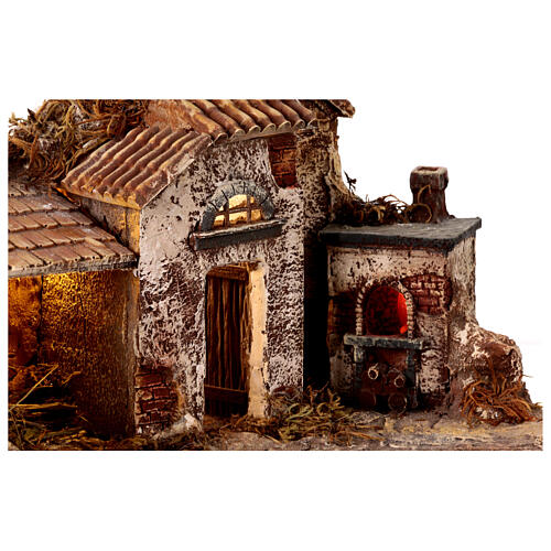 Farmhouse with oven and LED light, 25x30x25 cm, for 6-8 cm Nativity Scene 2