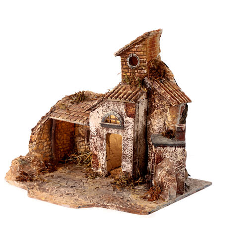 Farmhouse with oven and LED light, 25x30x25 cm, for 6-8 cm Nativity Scene 3