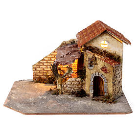 Resin cottage with LED light for 6 cm Nativity Scene, 20x30x30 cm