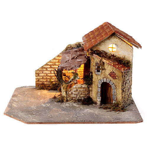 Resin cottage with LED light for 6 cm Nativity Scene, 20x30x30 cm 1