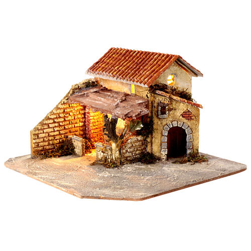 Resin cottage with LED light for 6 cm Nativity Scene, 20x30x30 cm 3