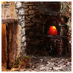 Farmhouse with trees, oven and LED lights for 8 cm Nativity Scene, 20x40x30 cm