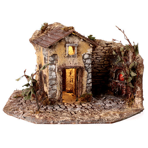 Farmhouse with trees, oven and LED lights for 8 cm Nativity Scene, 20x40x30 cm 1