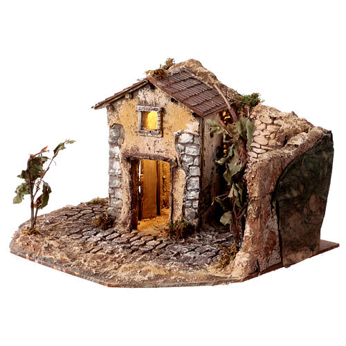 Farmhouse with trees, oven and LED lights for 8 cm Nativity Scene, 20x40x30 cm 3