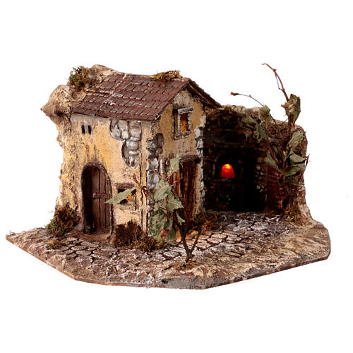 Farmhouse with trees, oven and LED lights for 8 cm Nativity Scene, 20x40x30 cm 5