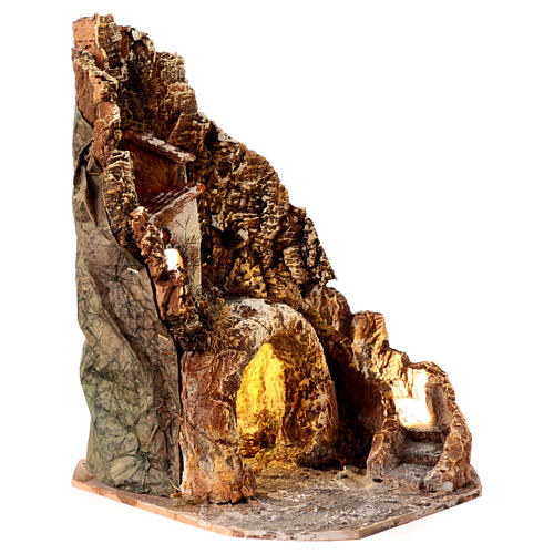 Felsenlandschaft mit Grotte und Bergdorf, mit Beleuchtung, für 10-12 cm Krippe, 40x30x30 cm 4