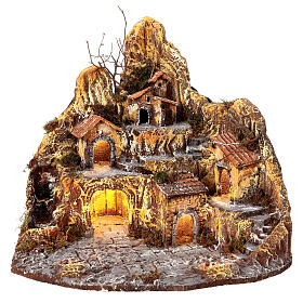 Illuminated village with brook for 10-12 cm Nativity Scene, 35x50x35 cm