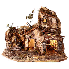 Village with LED lights and fountain for 8-10 cm Nativity Scene, 40x50x40 cm