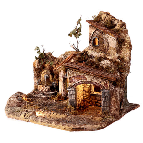 Village with LED lights and fountain for 8-10 cm Nativity Scene, 40x50x40 cm 3