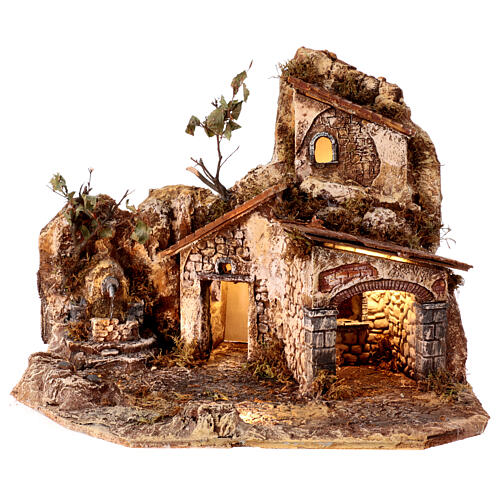 Borgo con luci led e fontana h 8-10 cm 40x50x40 cm 1