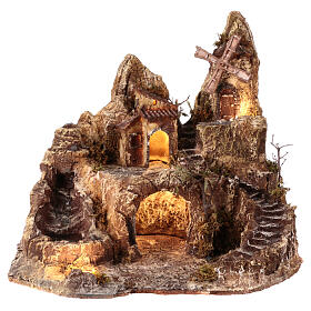 Village with fountain, windmill and lights for 8-10 cm Nativity Scene, 45x50x40 cm