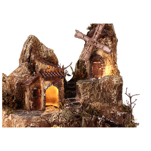 Village with fountain, windmill and lights for 8-10 cm Nativity Scene, 45x50x40 cm 3