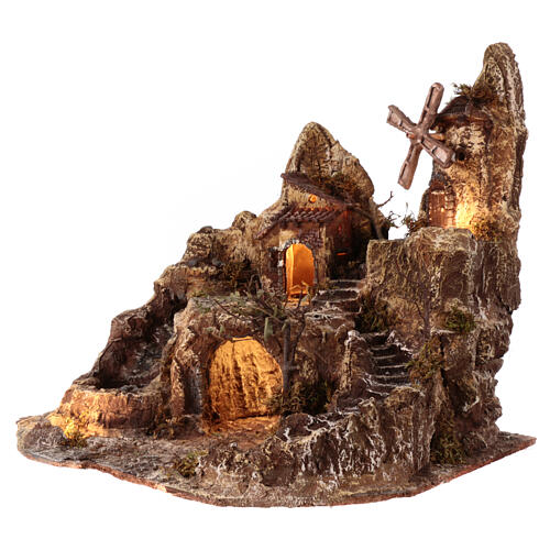 Village with fountain, windmill and lights for 8-10 cm Nativity Scene, 45x50x40 cm 4