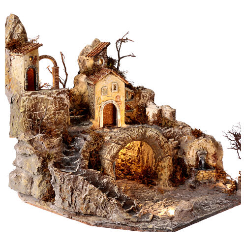 Dorf mit Grotte, Brunnen, Ofen und Treppe, für 8-10 cm Krippe, 40x50x50 cm 4
