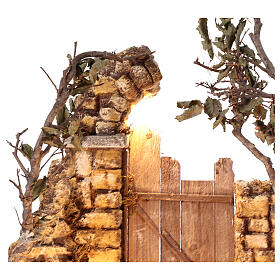 Ruine mit Beleuchtung und Lagerfeuer, für 30 cm Krippe, 60x60x55 cm