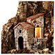 Dorf vor Felswand, mit Wasserfall, Brunnen, Ofen und Beleuchtung, für 10-12 cm Krippe, 85x100x55 cm s8