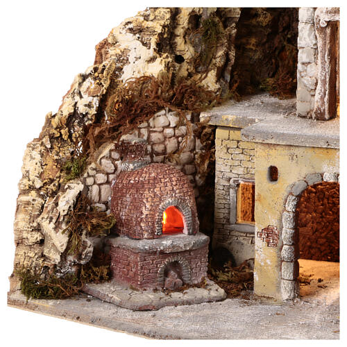 Rustic nativity village 10-12 cm with stream LED oven fountain 85x100x55 cm 7