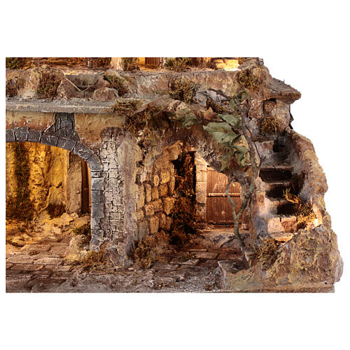 Bergdorf mit Grotte, Beleuchtung und Wasserfall, für 10-12 cm Krippe, 75x80x50 cm 6