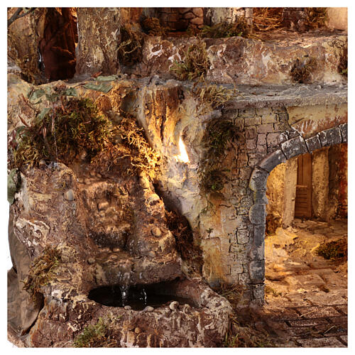 Bergdorf mit Grotte, Beleuchtung und Wasserfall, für 10-12 cm Krippe, 75x80x50 cm 9