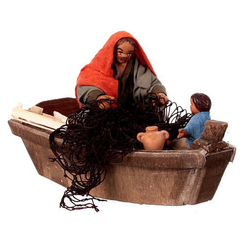 Fisheman with child on a boat for 10 cm Neapolitan Nativity Scene 2