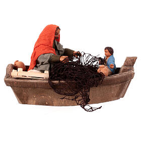 Pescatore con bambino su barchetta presepe napoletano 10 cm