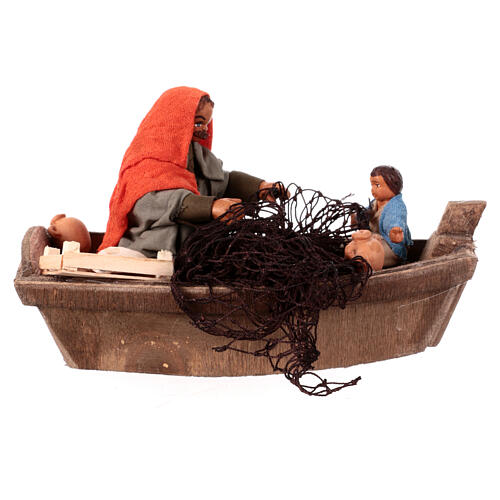 Pescatore con bambino su barchetta presepe napoletano 10 cm 1