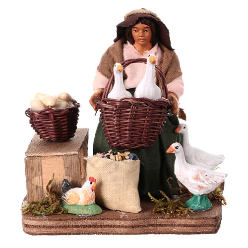 Woman sitting with geese for 10 cm Neapolitan Nativity Scene 1