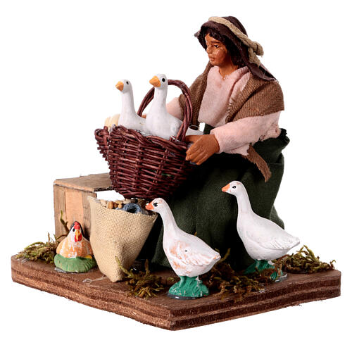 Woman sitting with geese for 10 cm Neapolitan Nativity Scene 3