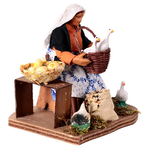Donna seduta su sgabello con galline oche presepe napoletano 13 cm 2